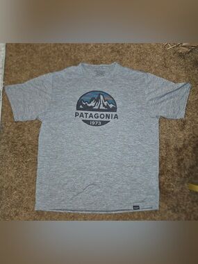 Patagonia Heather Gray Short-Sleeve Logo Tee with Mountain Badge